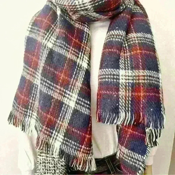 Scarf Great North Double Side Chunky Navy & Red Plaid Large Winter  Scarf. - Picture 5 of 13